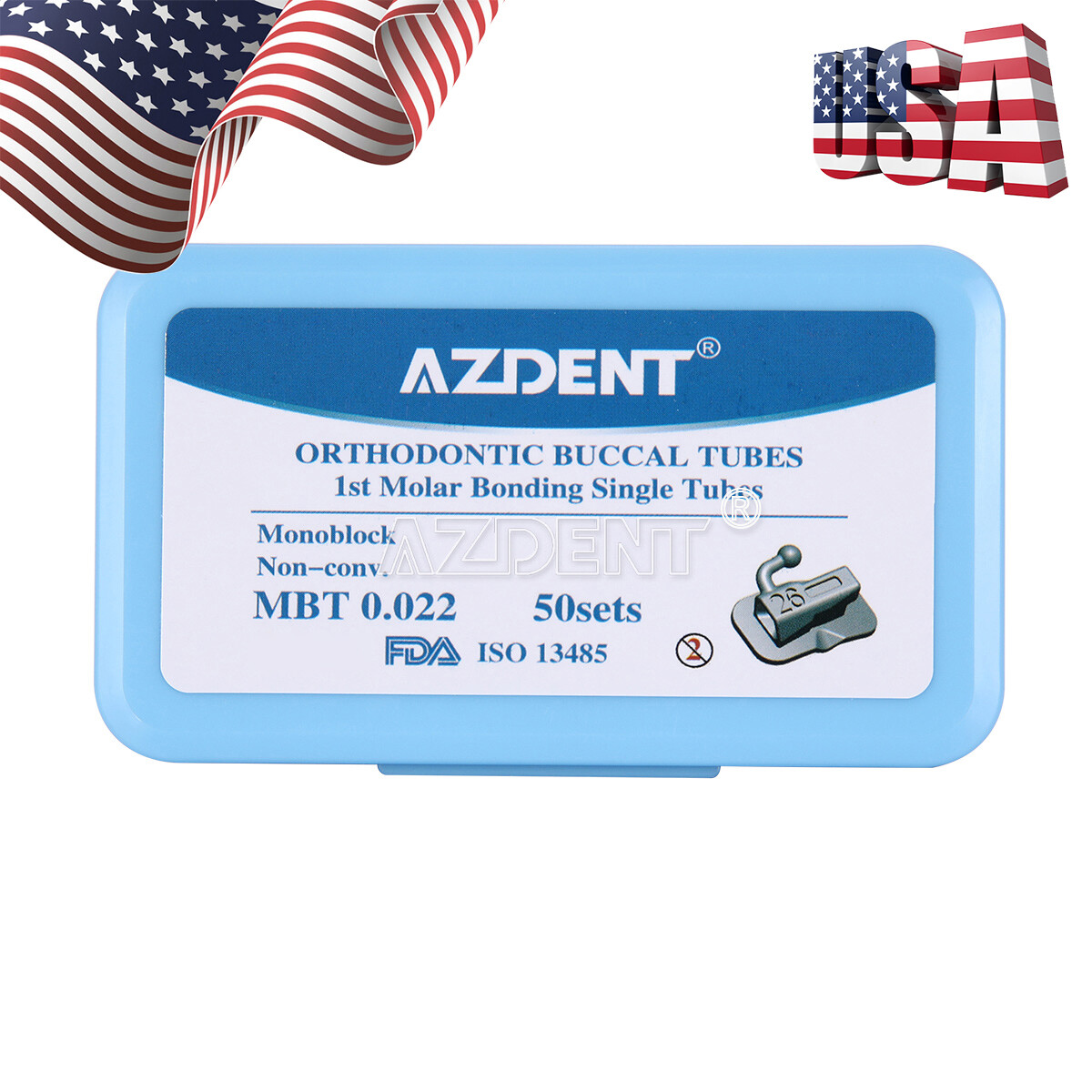 50Sets AZDENT Dental Orthodontic Buccal Tubes 1st MBT 0.022 Bondable Non-Convert