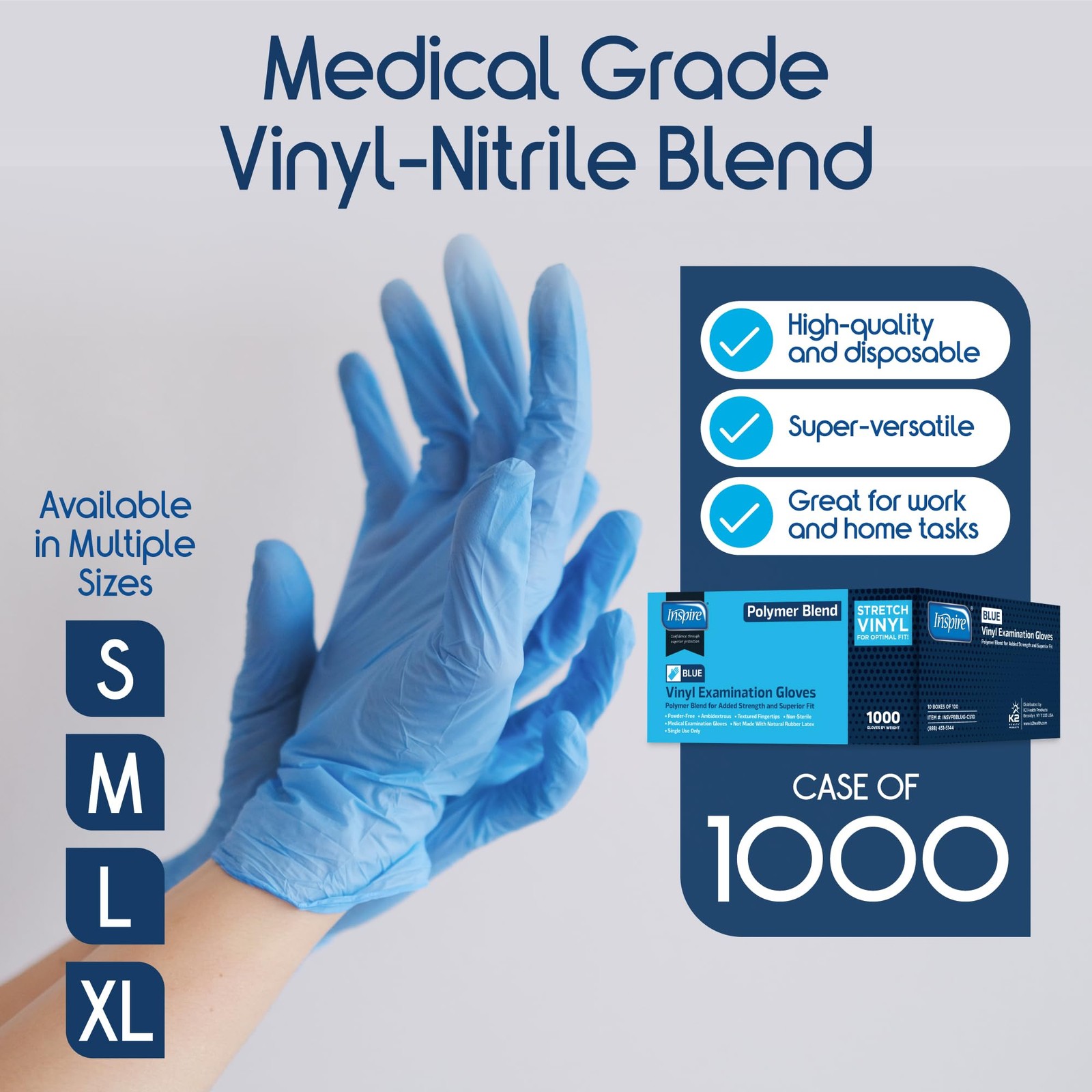 Nitrile-Vinyl Blend Exam Gloves – Disposable, Latex , Multipurpose Nitrile Gl…