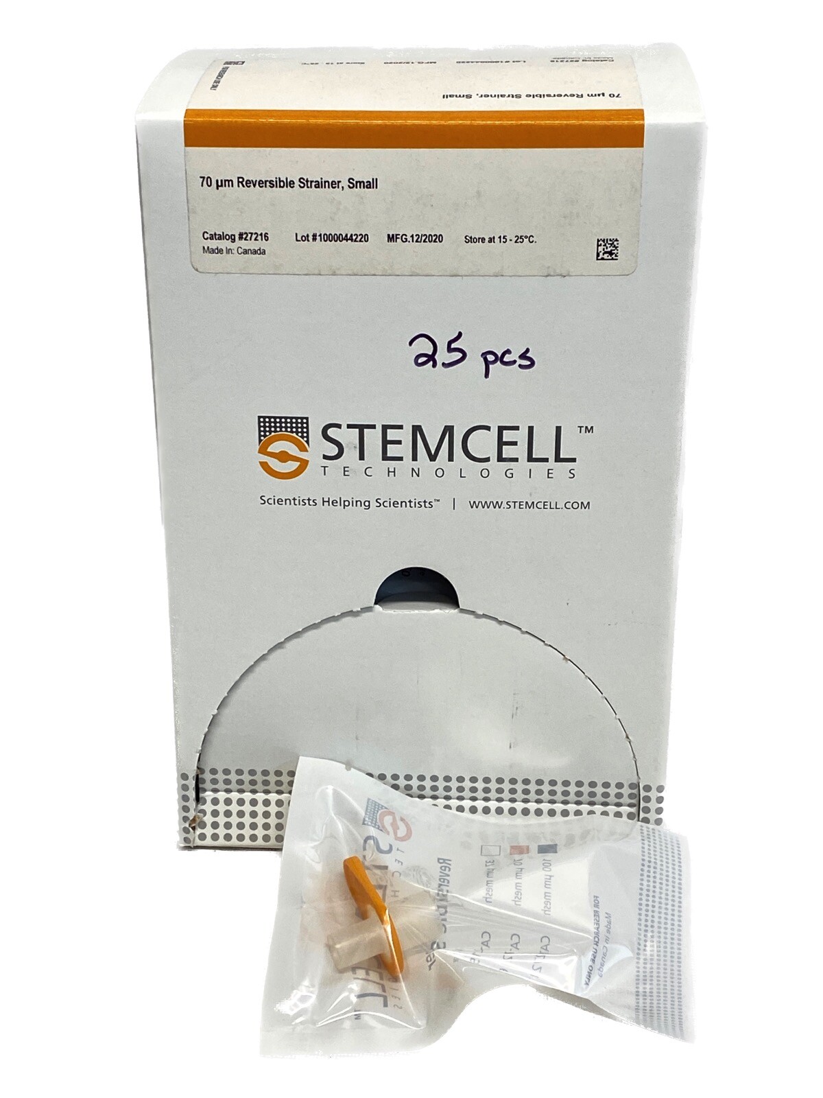 (25) STEMCELL Plastic 70um Small Reversible Strainers for 15mL Conical Tubes
