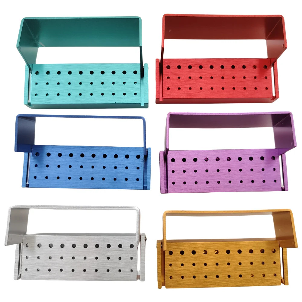 6Pcs Dental Bur Burs Holder Block Disinfection Box Aluminium Autoclave 30 Holes