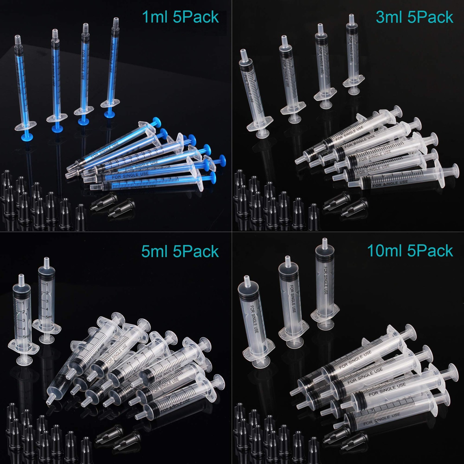 20Pack 1ml / 3ml / 5ml / 10ml Syringe Without Sets 1+3+5+10ML, 1+3+5+10ML