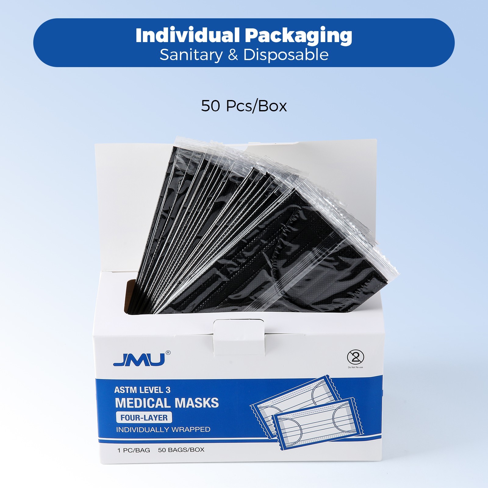 JMU Disposable Medical Face Masks 4-Ply ASTM Level 3 Ear-Loop Face Masks 3Color
