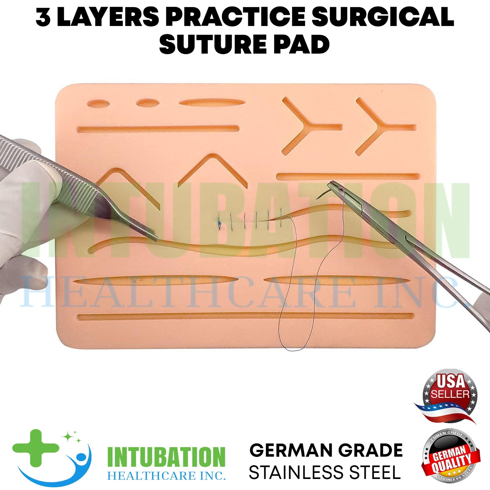 Suture Practice Pad 3 Layer Silicone Skin Kit Pre Cut Wounds Student Suture Pad