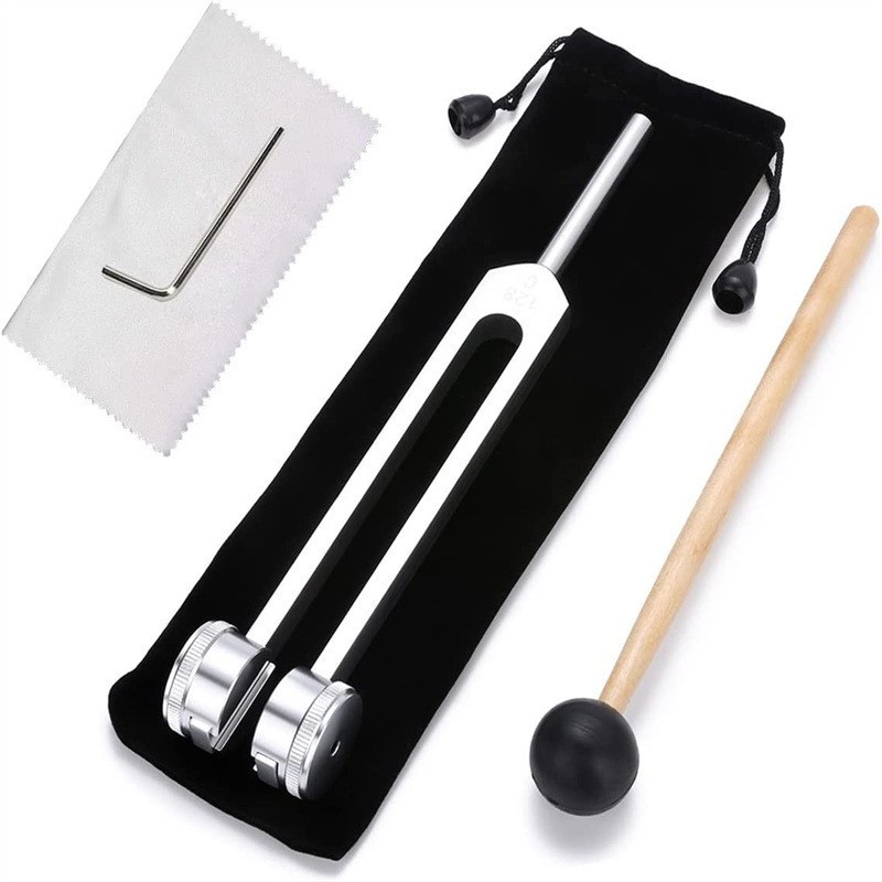 128Hz Weighted Tuning Fork Set with Silicone Mallet Storage Bag Sound Therapy