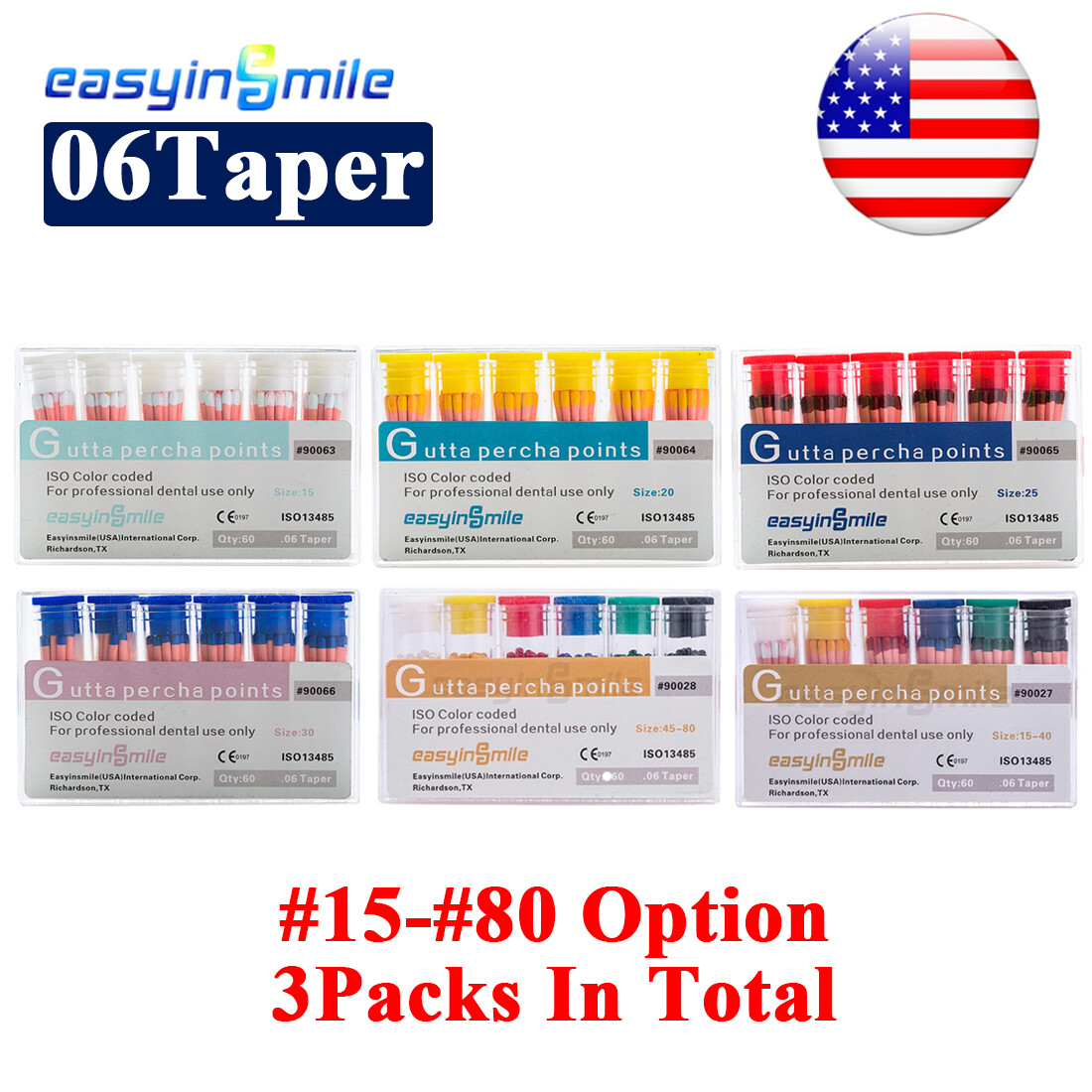 Easyinsmile 3Pack Endodontic Gutta Percha Paper Point Dental Root Canal Taper 06