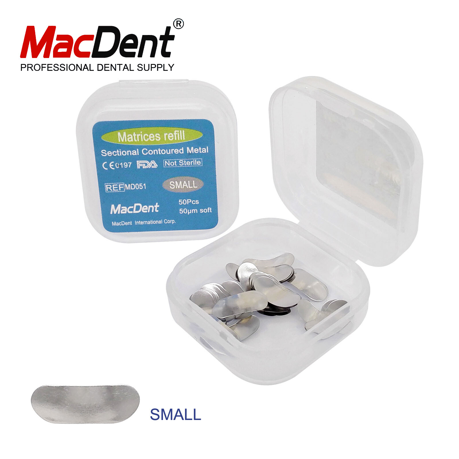 50Pcs/Box Dental Matrices Bands Metal Matrix Band Sectional Contoured Refill Box