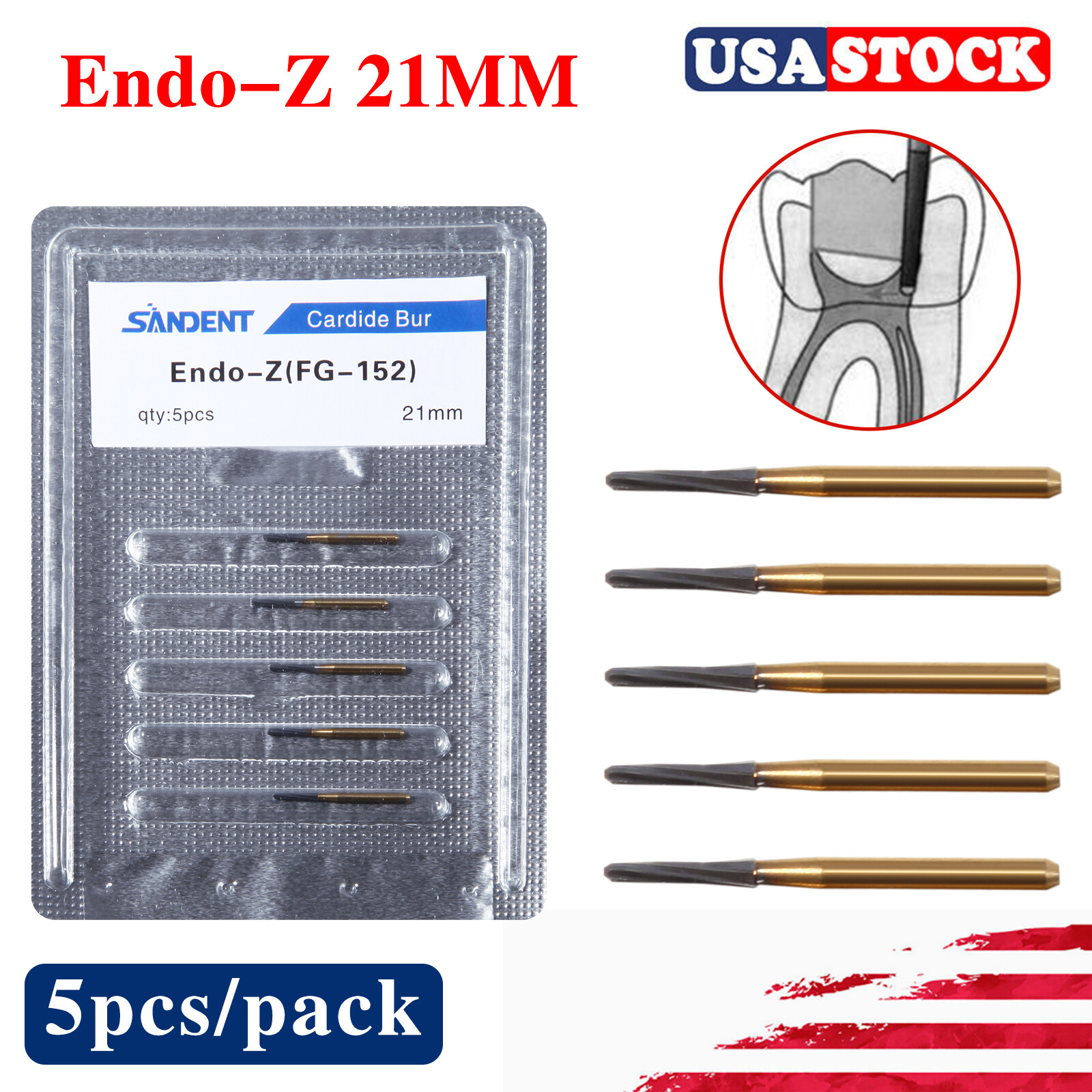 Dental Endo ENDO-Z Tungsten Carbide Burs FG Round Bur High Speed 21mm SANDENT