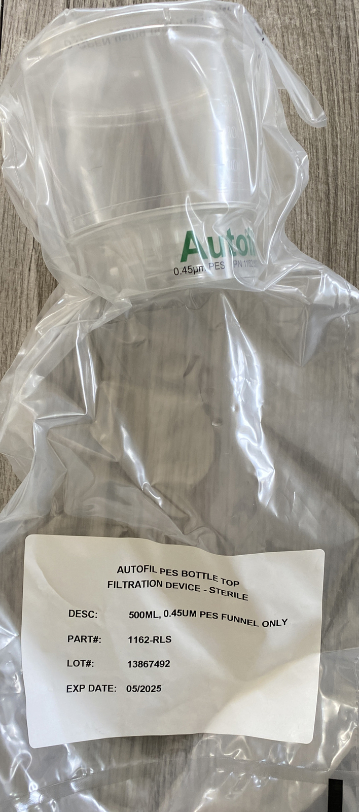 Autofil PES Bottle TOP Filtration Device Sterile, 500 mL 0.45 um Exp 12/2025