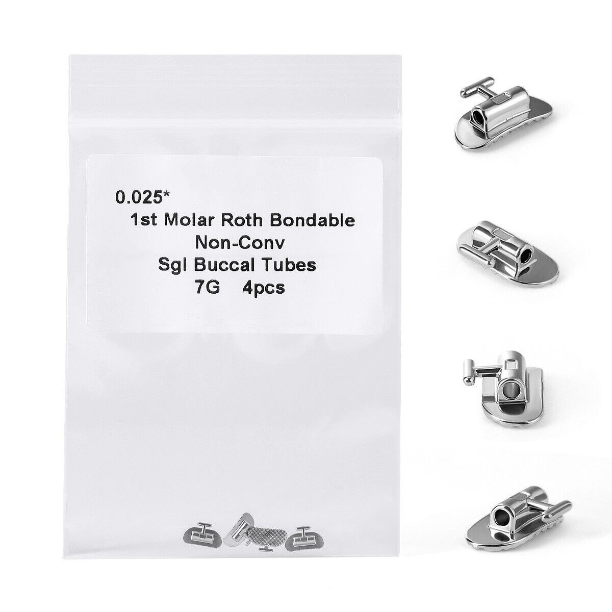 4 Pcs/Pack Dental Orthodontic Bondable Roth 1st Molar Buccal Tube Non-conv 0.025