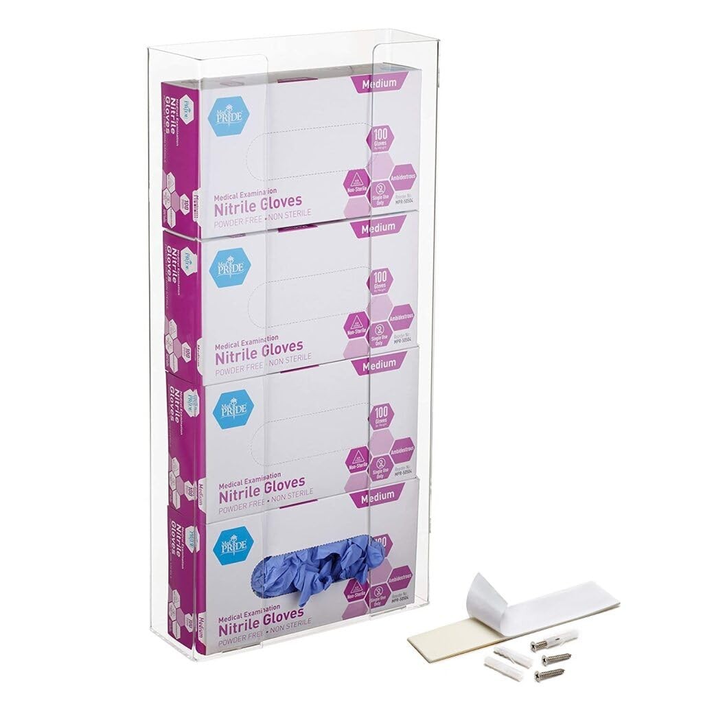 VivaEssentials Quad Glove Holder, Wall Mount or Standing Clear Acrylic Glove …