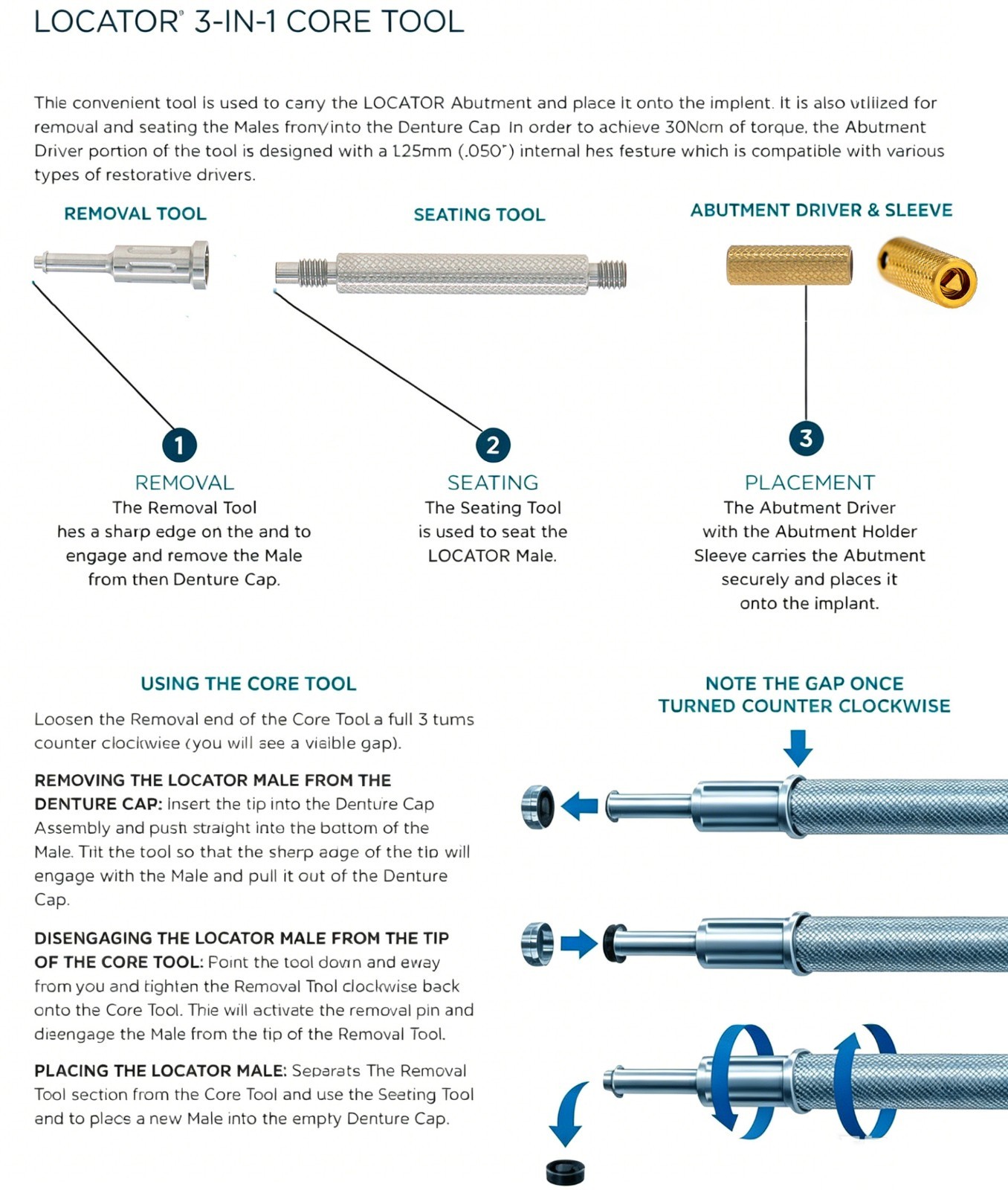 Zest Classic LOCATOR Core Tool for Legacy Locator Retention Cap Abutment Driver
