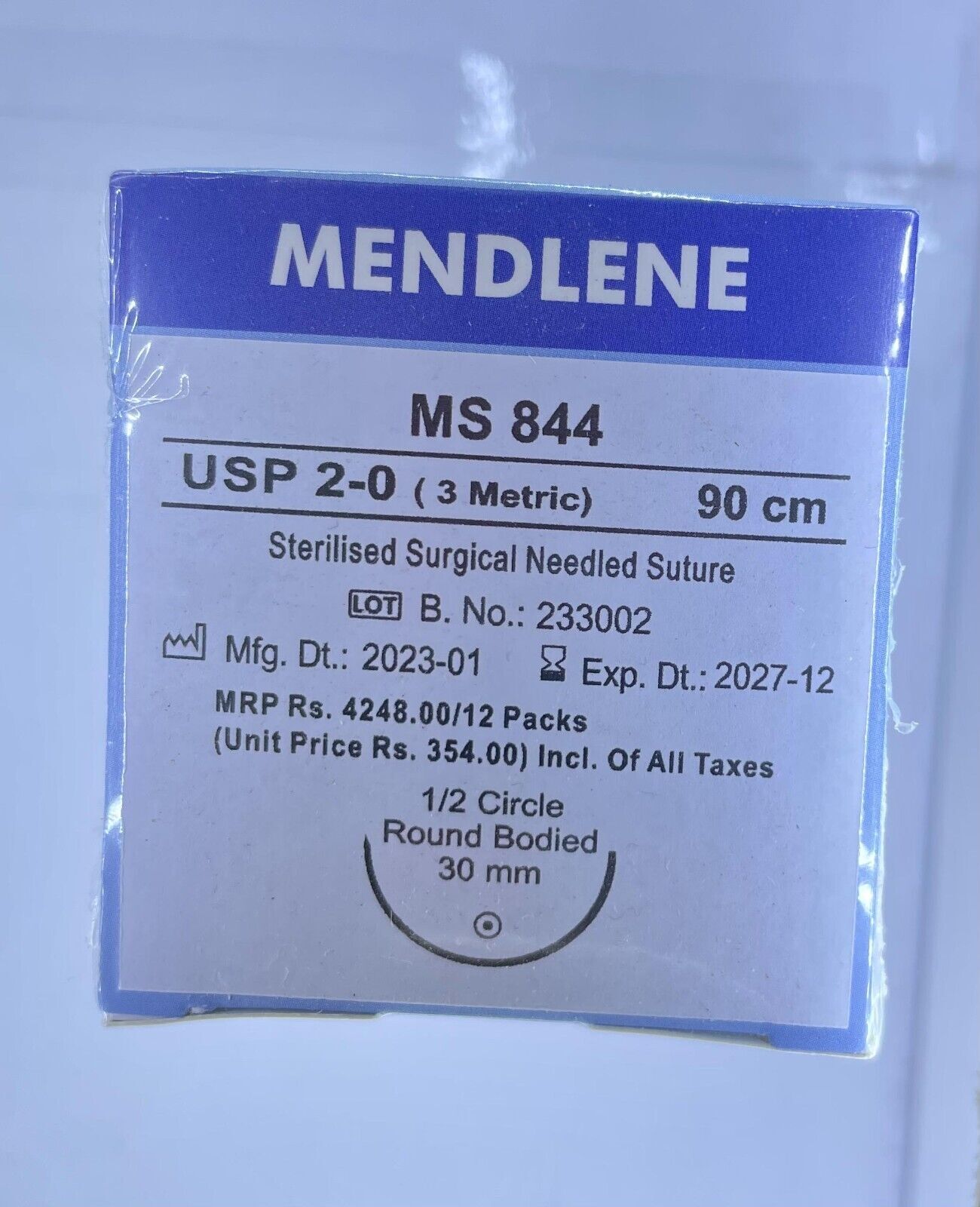 MENDCRYL BRAIDED POLYGLACTIN SUTURE MS 844 USP 2-0 (3METRIC) 90CM 12PCS