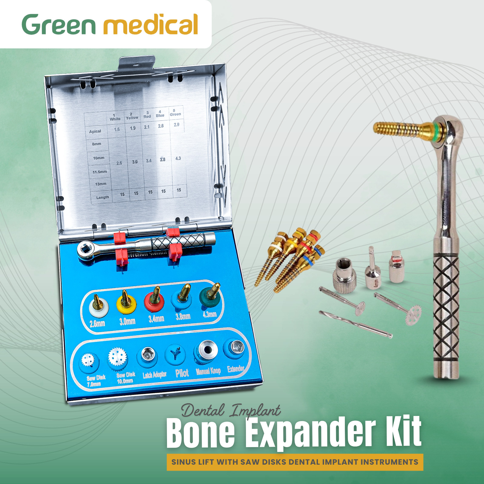 Dental Bone Expander Kit Sinus Lift With Saw Disks Surgical Implant Instruments