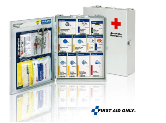 First Aid Only Medium Red Cross branded, Food Service, Metal Cabinet