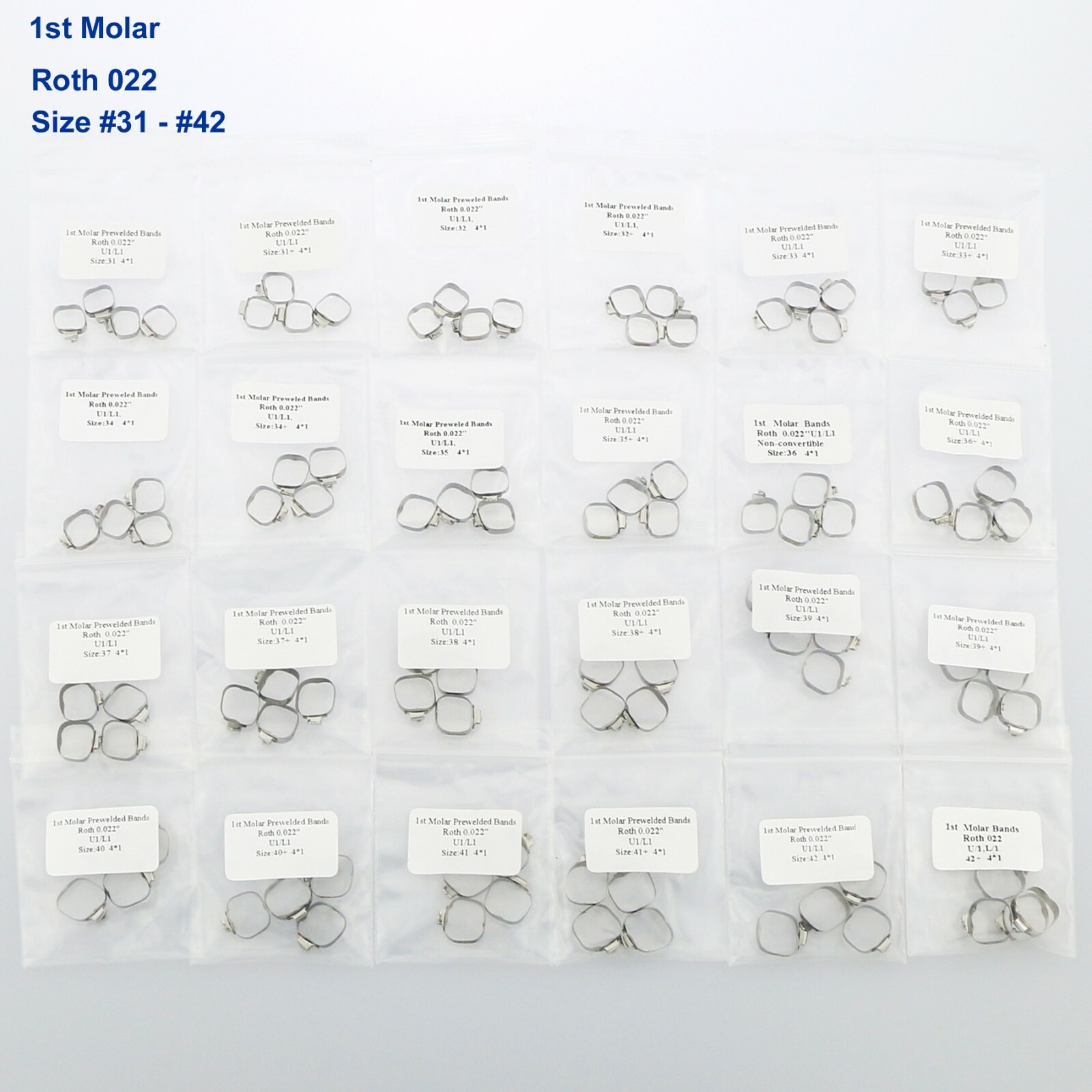 Dental Orthodontic Bands Size #31 to #40+ With Roth 022 1st Molar Buccal Tubes