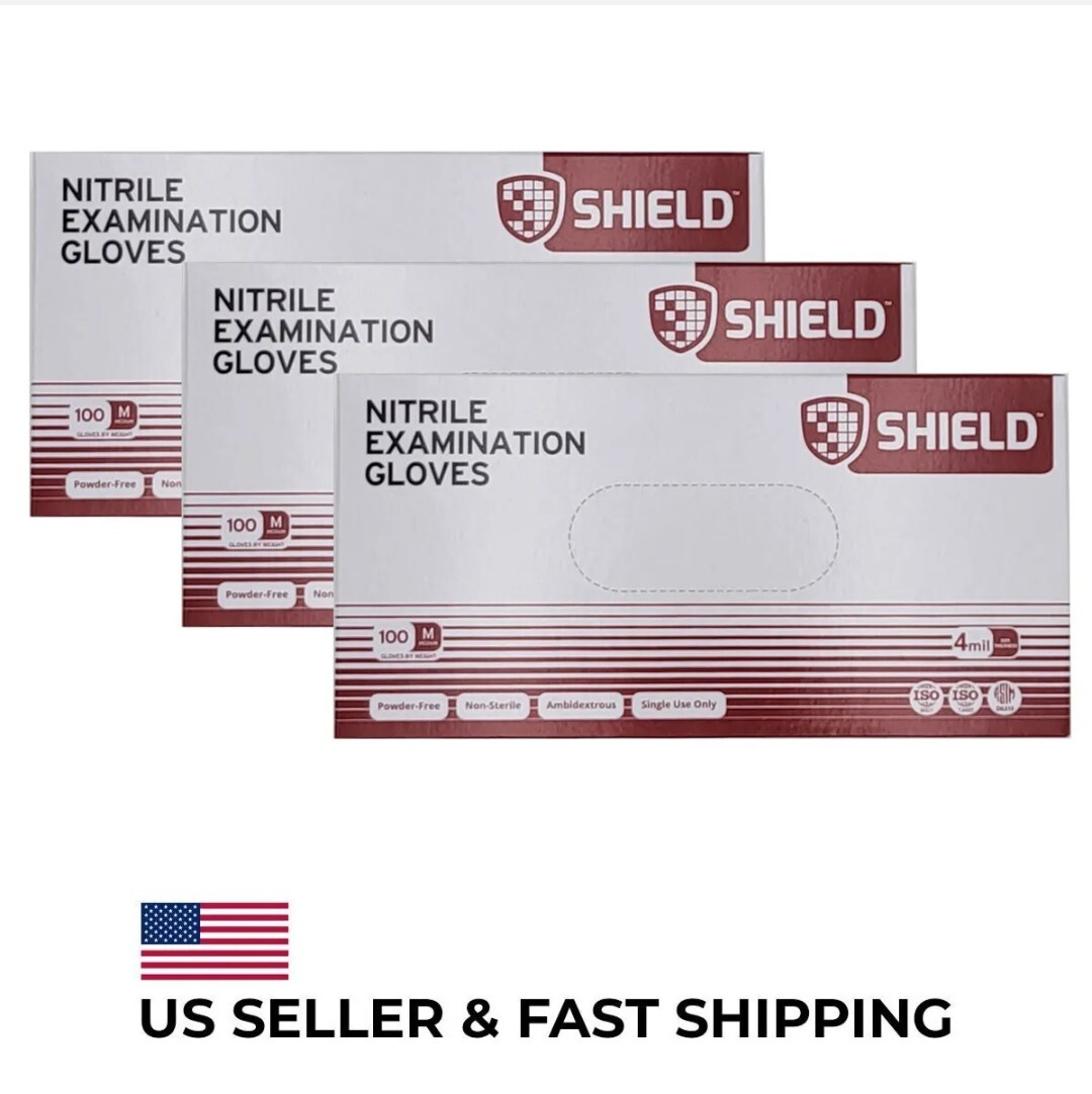 (10 Boxes/100 Each) SHIELD Heavy Duty Nitrile Exam Gloves Medium, Case Of 1000
