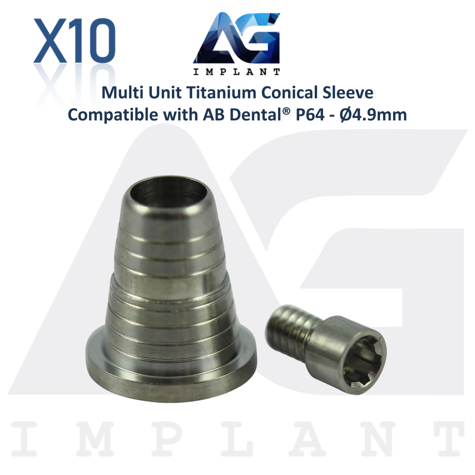 10 Multi Unit Titanium Conical Sleeve P64 AB Dental® Compatible Ø4.9mm