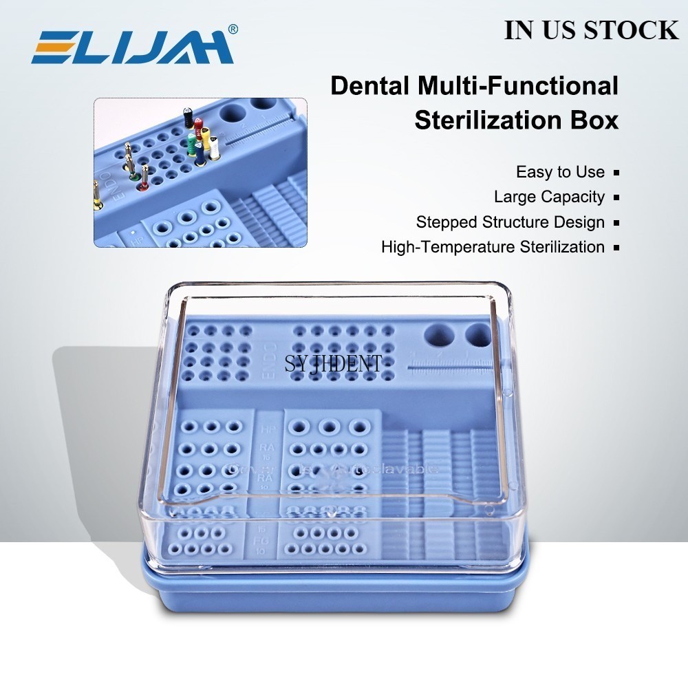 Dental Multi Functional Sterilization Box Dental Burs Box Endo Files Holder Blue
