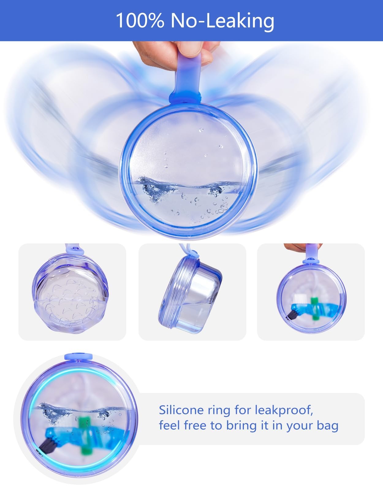 Mckkor Leak Proof Portable Denture Bath Case Transparent Blue