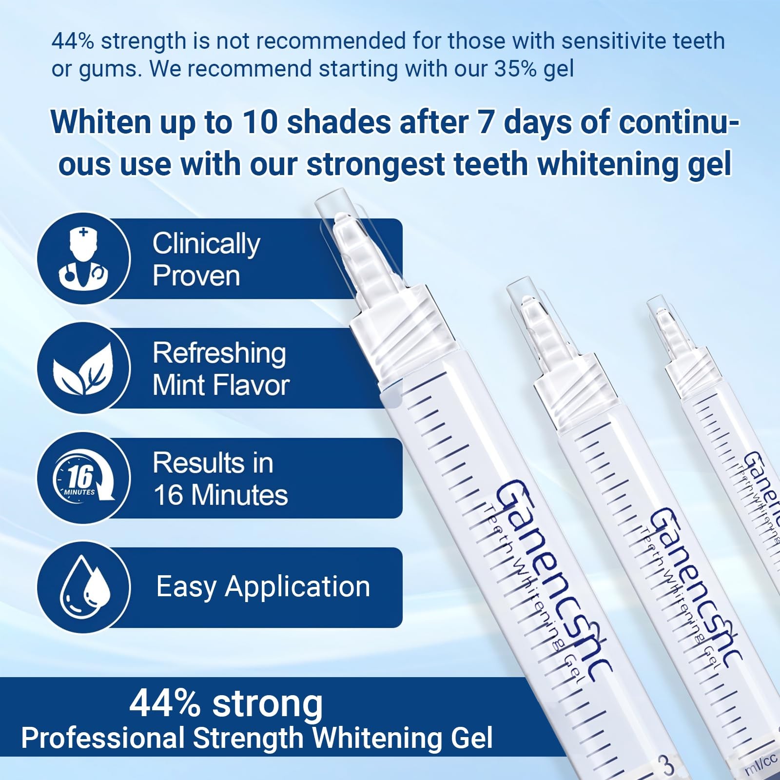 44% Ganencsnc 10 Syringes (3ml) – Teeth Whitening 1 Ounce (Pack of 10), Blue