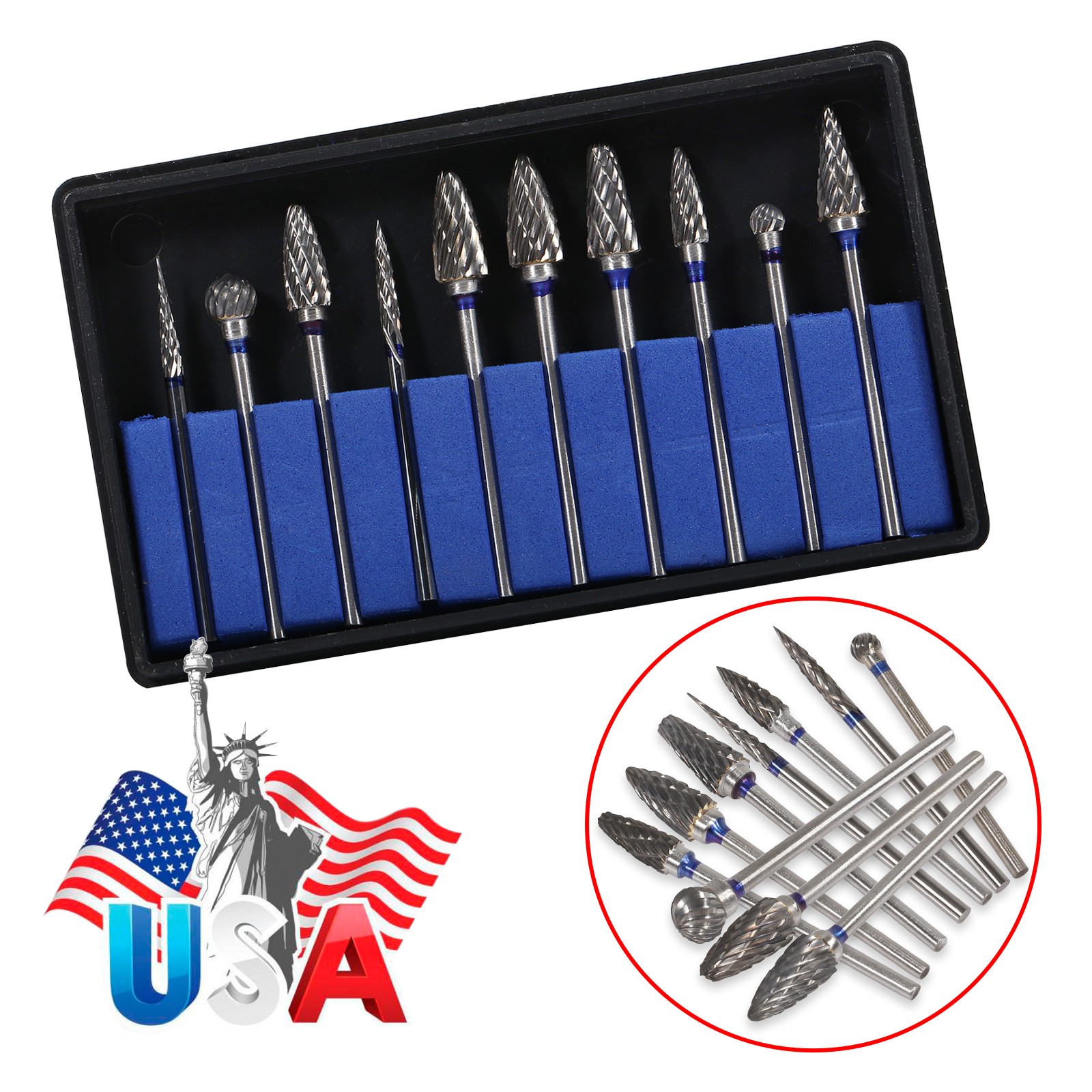 10 Pcs Dental Lab Tungsten Carbide Burs HP 2.35mm for Slow Low Speed Handpiece