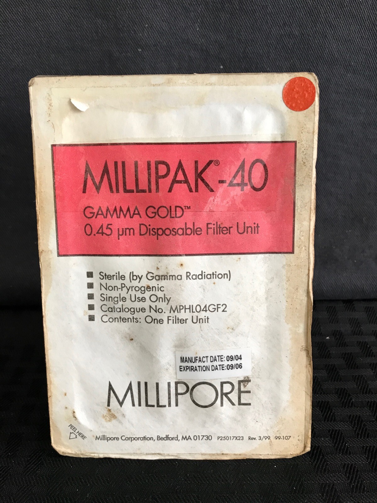 MILLIPORE Millipak-40 Gamma Gold Filter Unit 0.45µm 3/4 in. TC/TC MPHL04GF2
