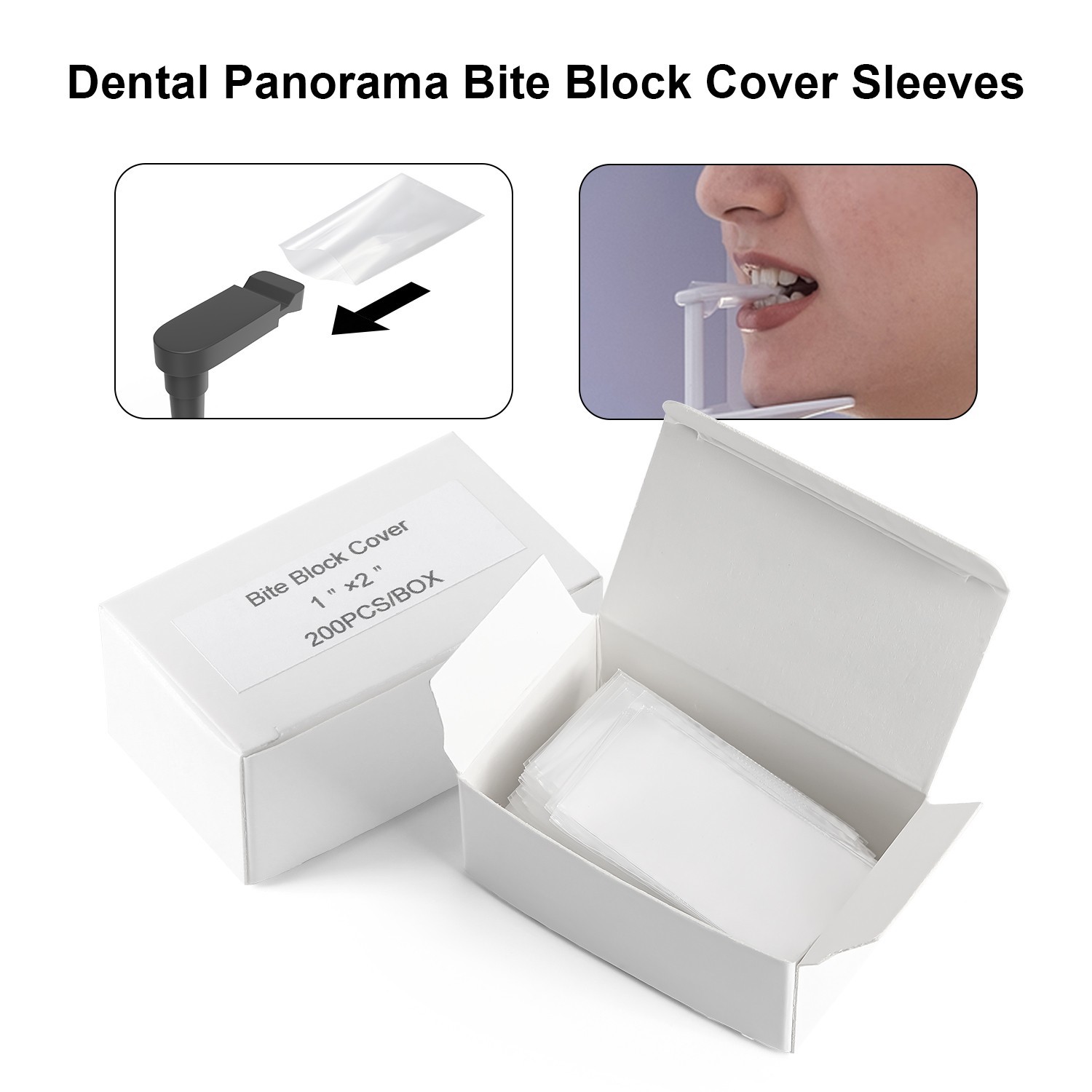 200pcs/box Dental Transparent Panorama Bite Block Cover Sleeves Film/1″x2″