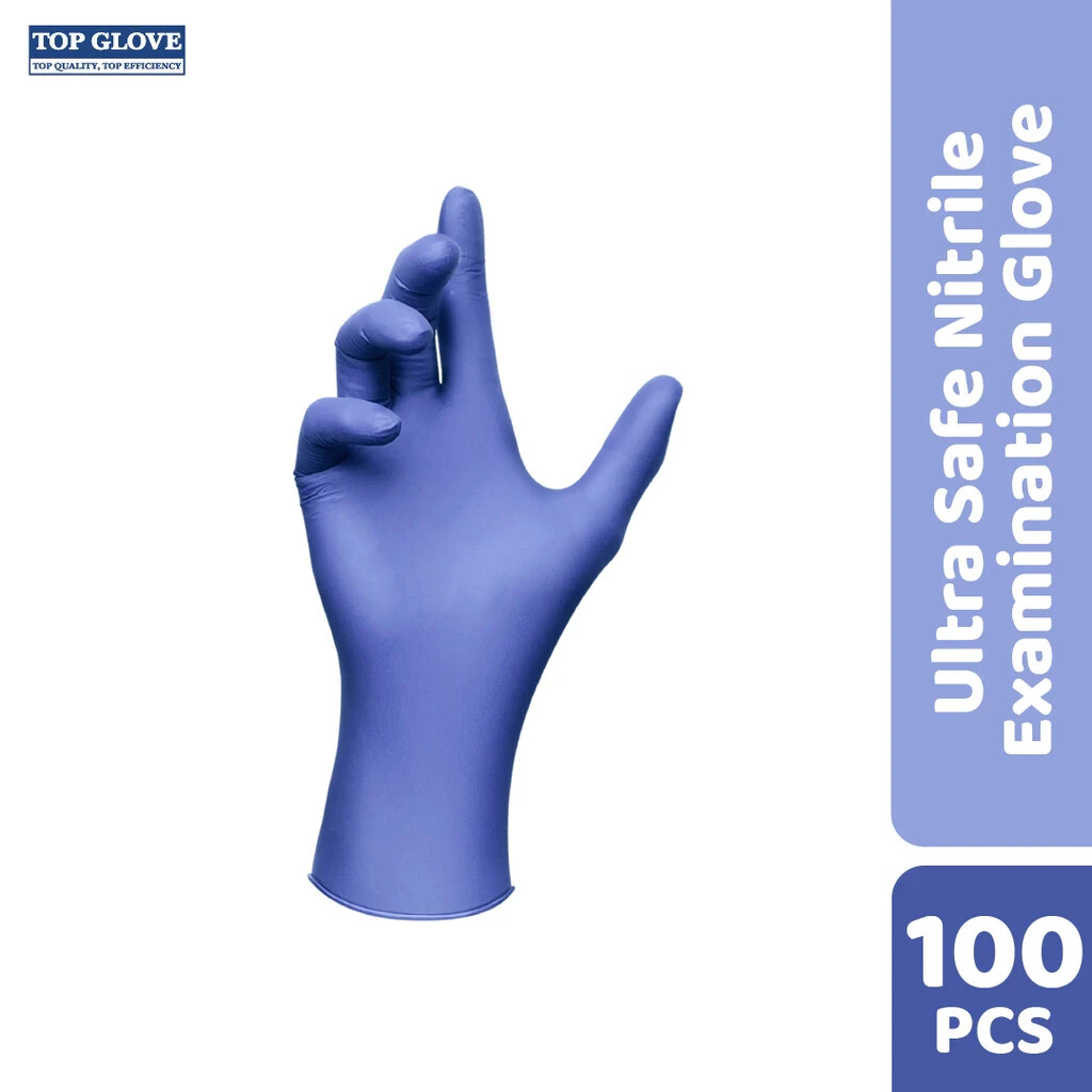 Top Glove Ultra Safe Nitrile Examination Powder Free Glove Blue 100/Box