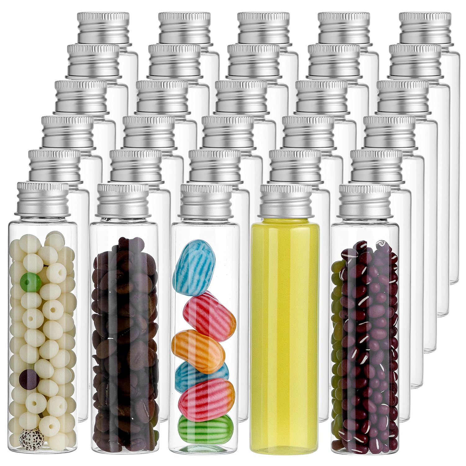 30 Pcs 50ml Flat Bottom Clear Plastic Test Tubes Self-Standing Screw Caps