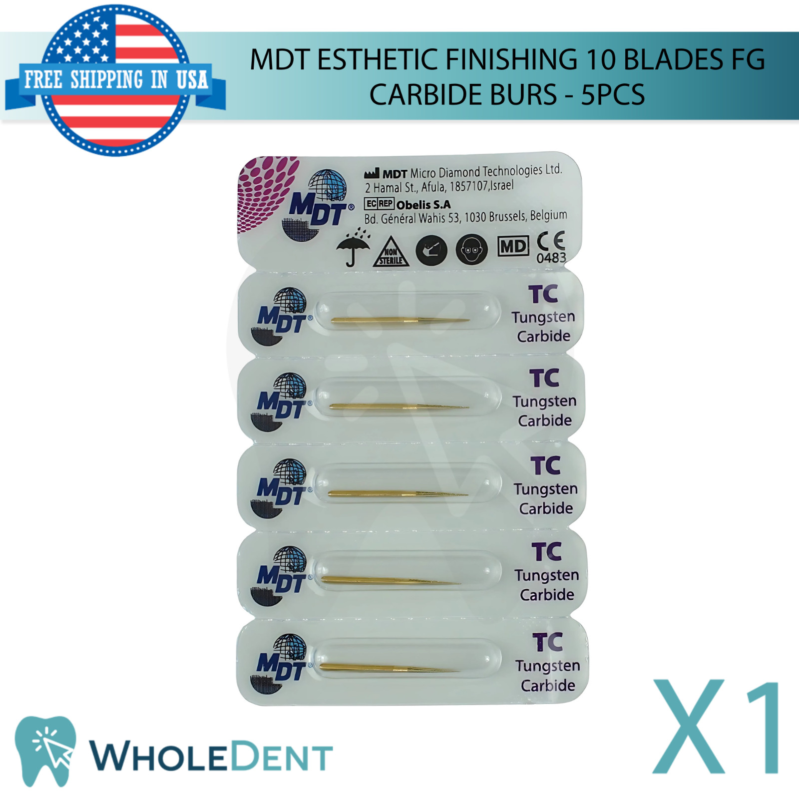 5pcs Dental Esthetic Finishing 10 Blades FG Carbide Burs Refine Polish Surface