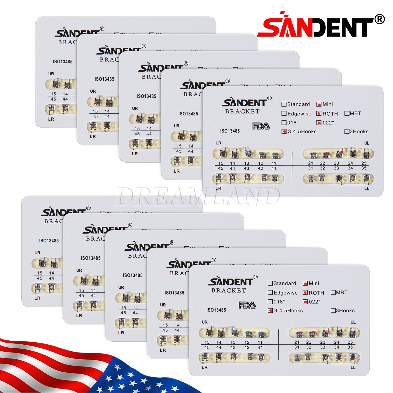 10 Packs Dental Orthodontic Metal Brackets Braces Mini Roth.022 Hooks 345