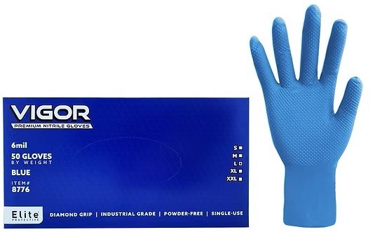 PREMIUM DIAMOND GRIP NITRILE GLOVE 6MIL POWDER FREE INDUSTRIAL GRADE 50 PAIR LG