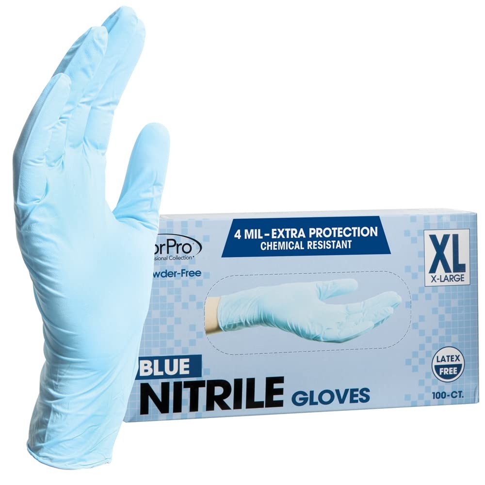 ForPro Nitrile Gloves, Chemical Resistant, Powder~Free, Blue, XL, 100~Count