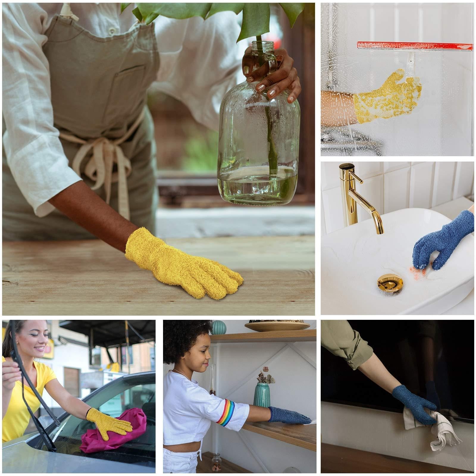 2 Pairs Microfiber Dusting Gloves Reusable Cleaning Gloves for Plants Car