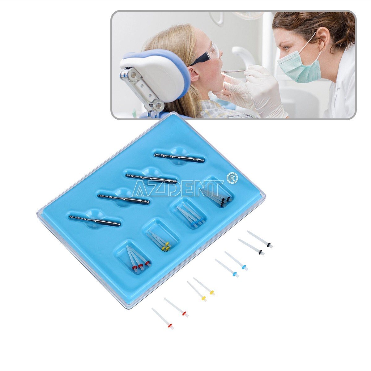 Dental Endodontic Fiber Posts Kit 1.2mm 1.4mm 1.6mm 1.8mm +4Pcs Drills