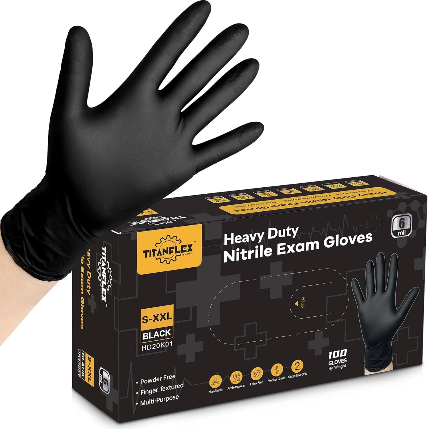 Black Nitrile Exam Gloves 6Mil Disposable Heavy Duty Latex-Free Food Safe