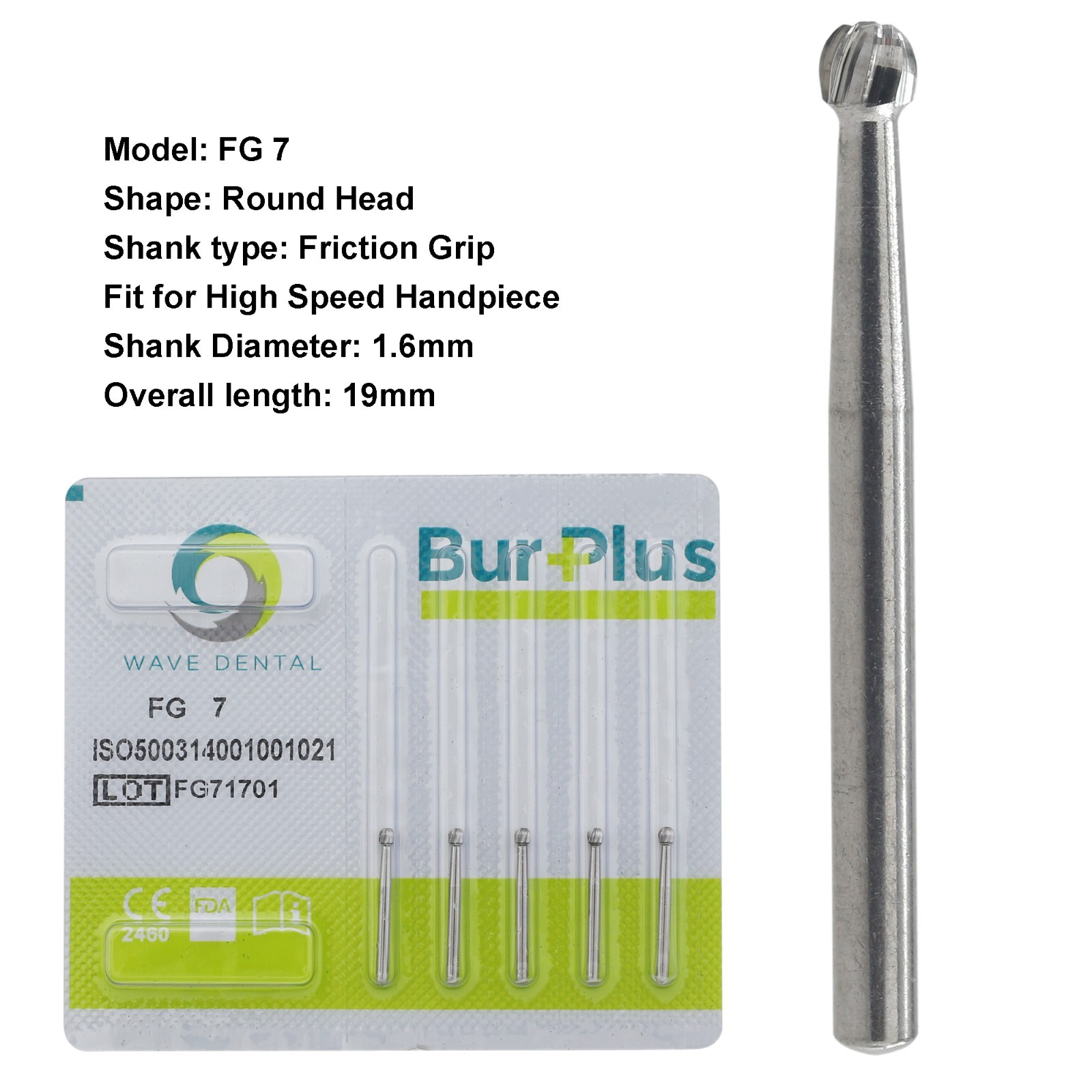 Wave Dental Burs Round Tungsten Carbide High Speed FG 1/2 1/4 1 2 3 4 5 6 7 8