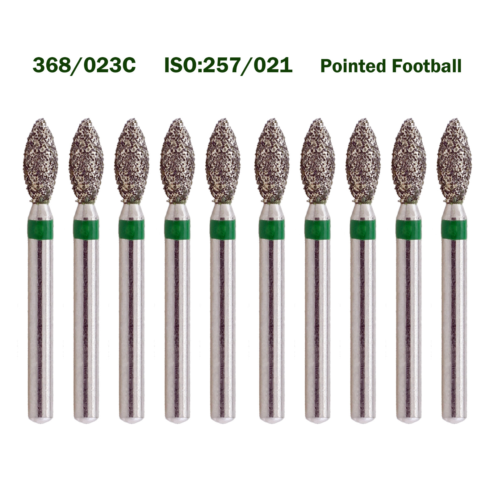10 Pcs Dental High Speed Burr Green Diamond Burs 368-023C Football FG Egg Coarse