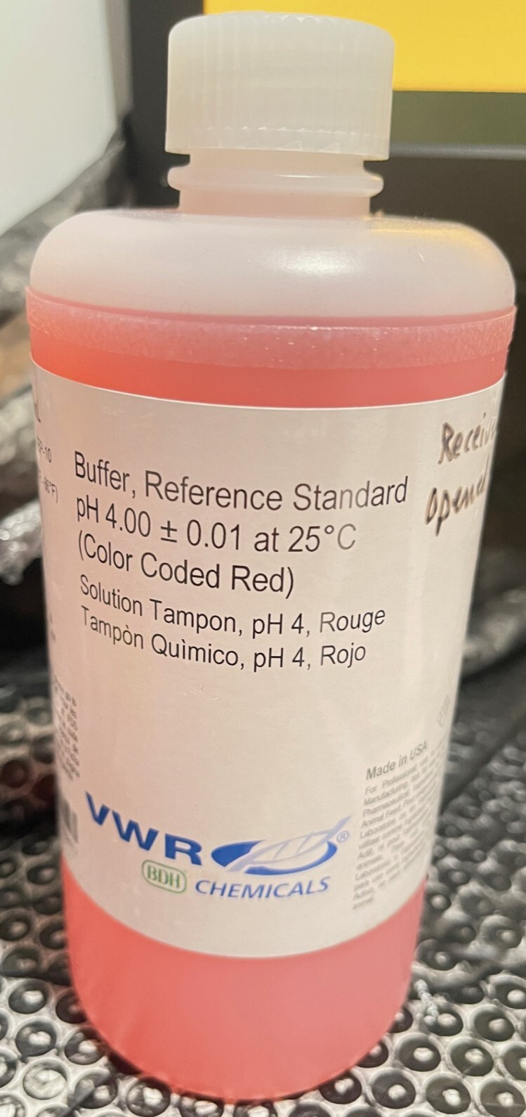VWR Buffer Solution pH 4.00 RED NIST 500ml BDH5018-500ML 9/10/25(3D)