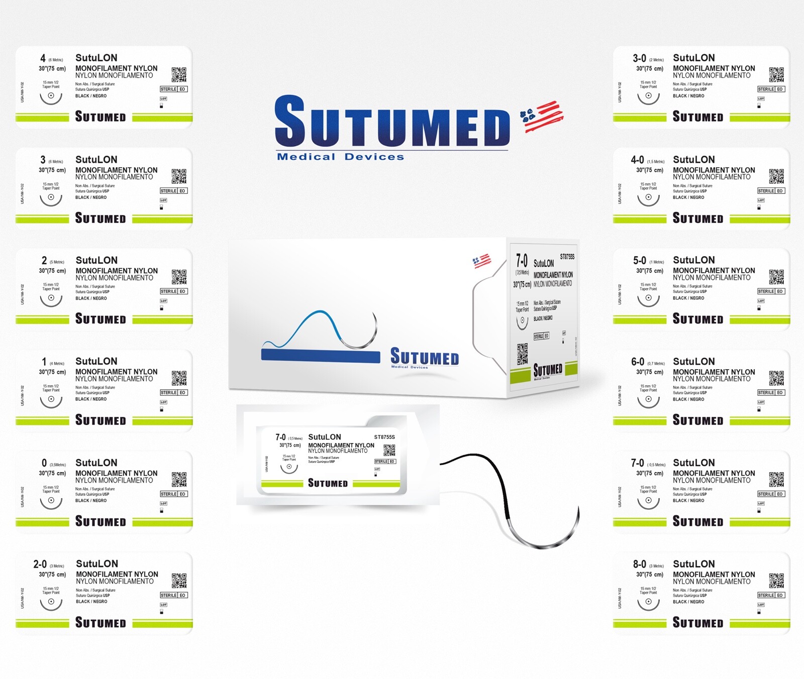Sutumed Sutu-Lon Nylon Suture USP 8-0, 3/8 6mm spatulated double