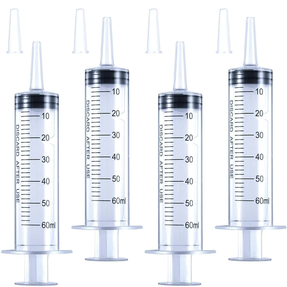4 Pack 60mL Large Syringe for Liquid with Tip Cap, Plastic transparent
