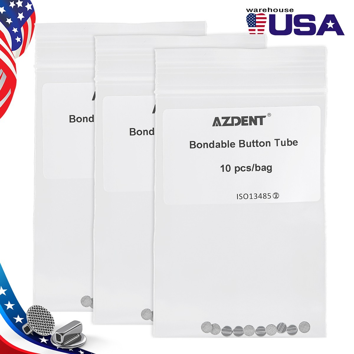 Dental Orthodontic Bondable Lingual Buttons With Single Tube Round Mesh Base