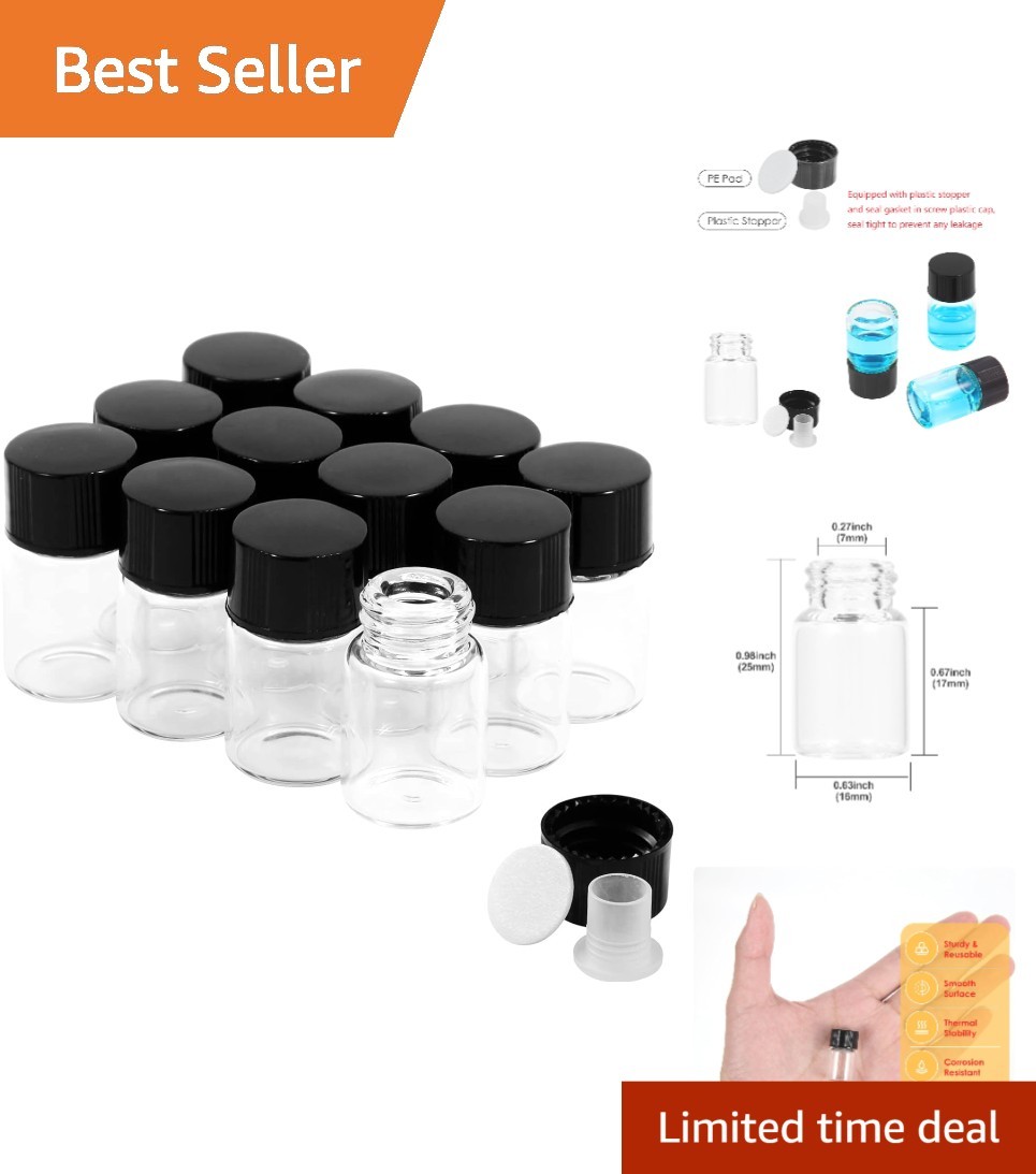 2ml Clear Glass Vials with Screw Caps and Plastic Stoppers, 1/2 Dram Small Li…