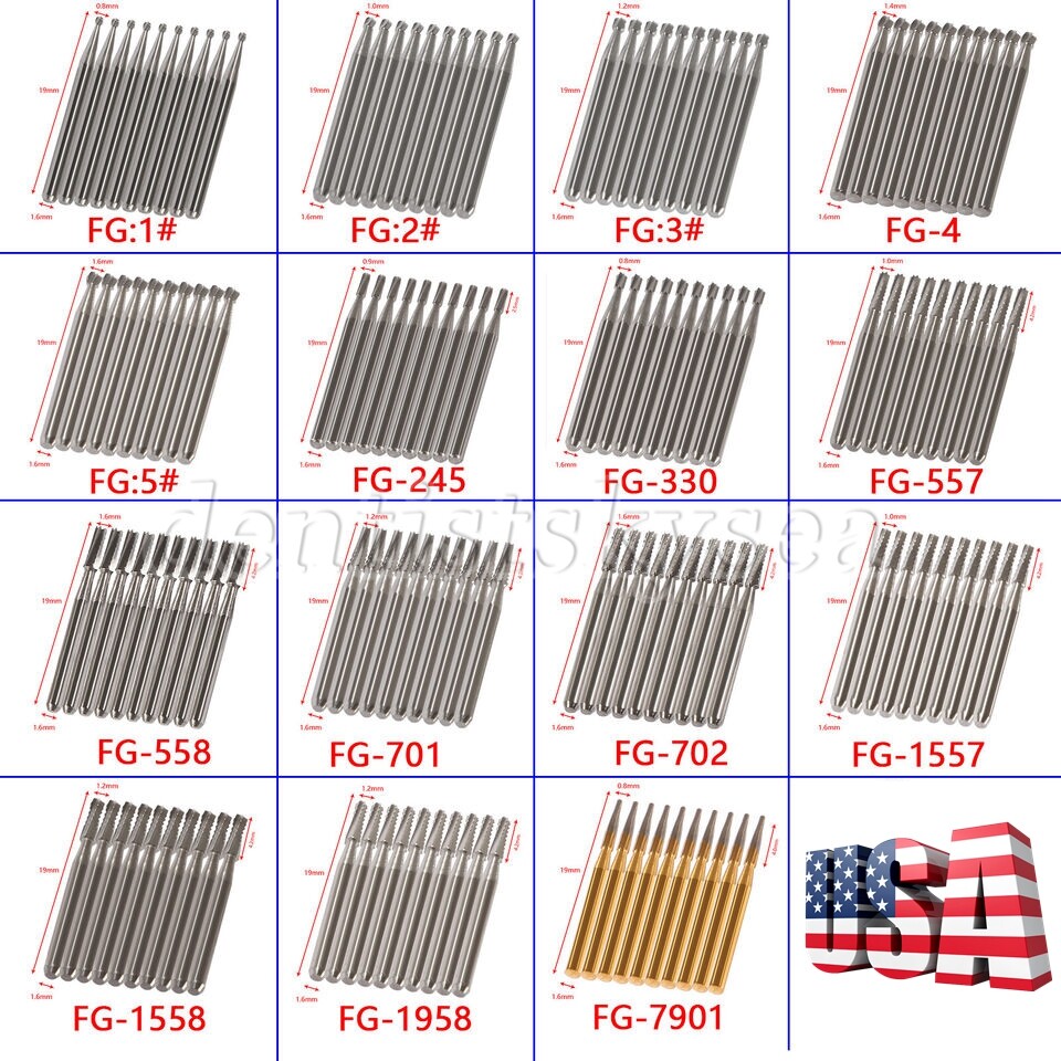 Dental FG Burs High Speed Handpiece Round Tungsten Carbide Tungsten Steel