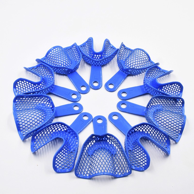 10-100 Pcs Dental Impression Plastic-Steel Trays Quadrant Anterior Blue S M L