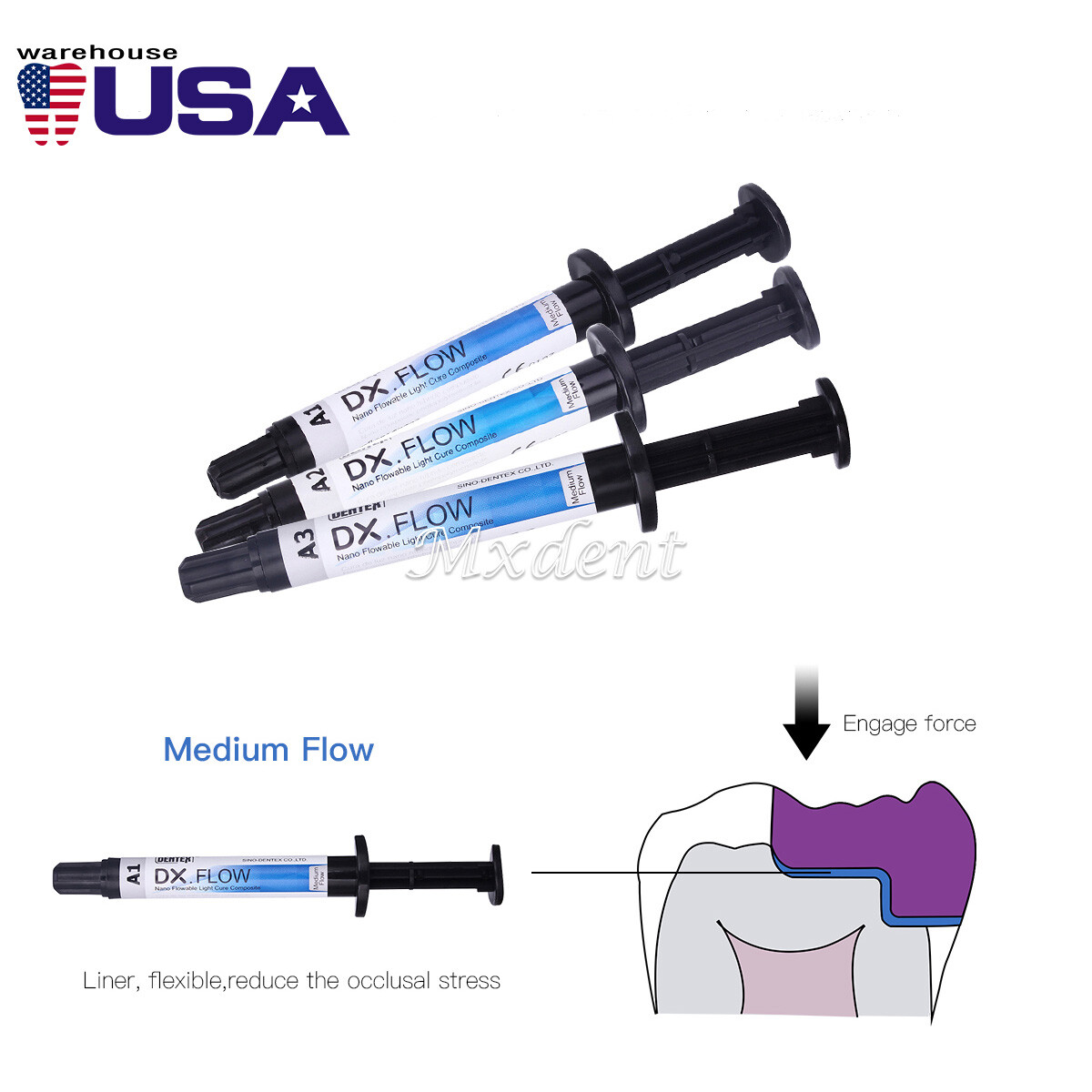 DX.FLOW Dental Flowable Cure Light Composite Resin A1 A2 A3 Syringes Medium