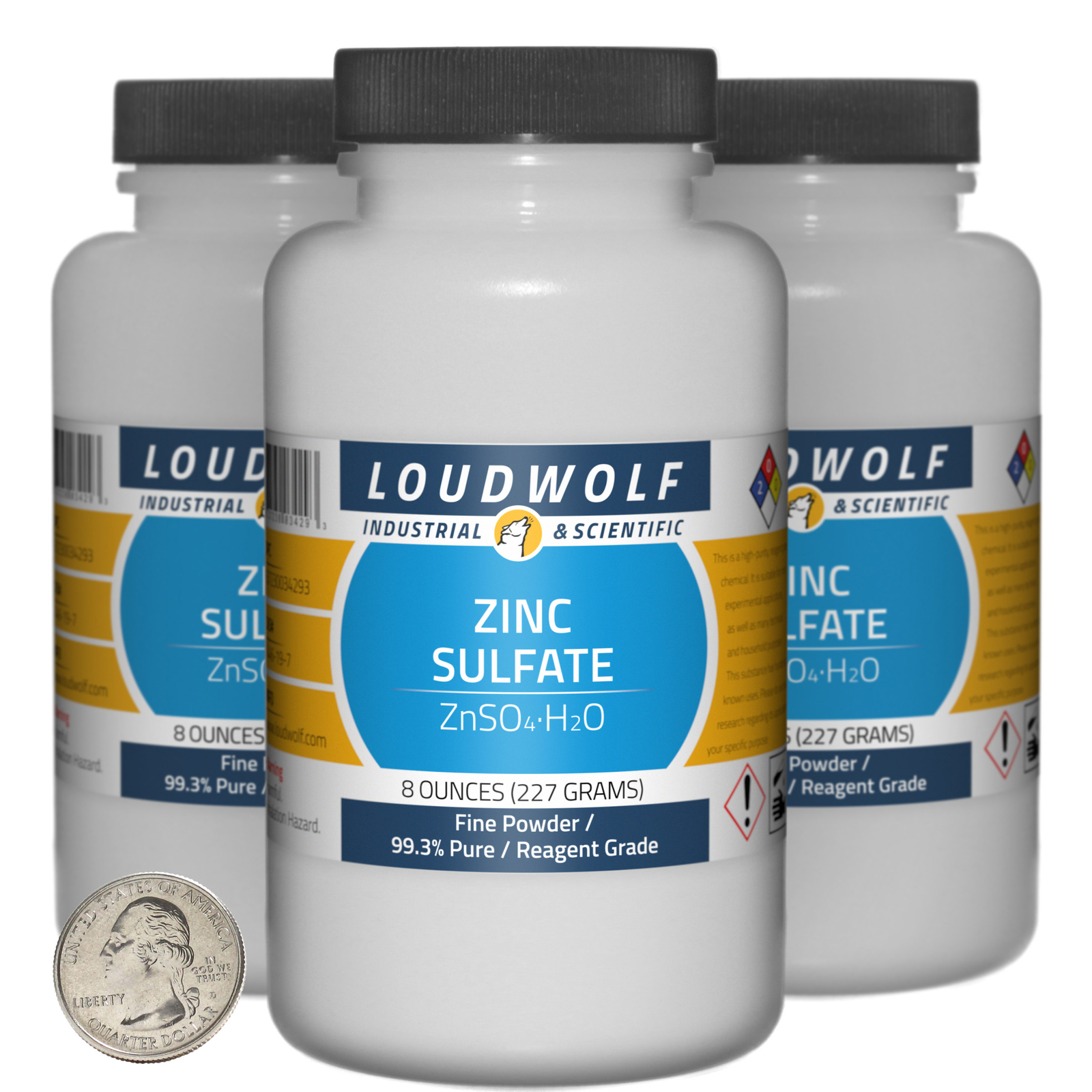Zinc Sulfate / 1.5 Pounds / 3 Bottles / 99.3% Pure Reagent Grade / Fine Powder