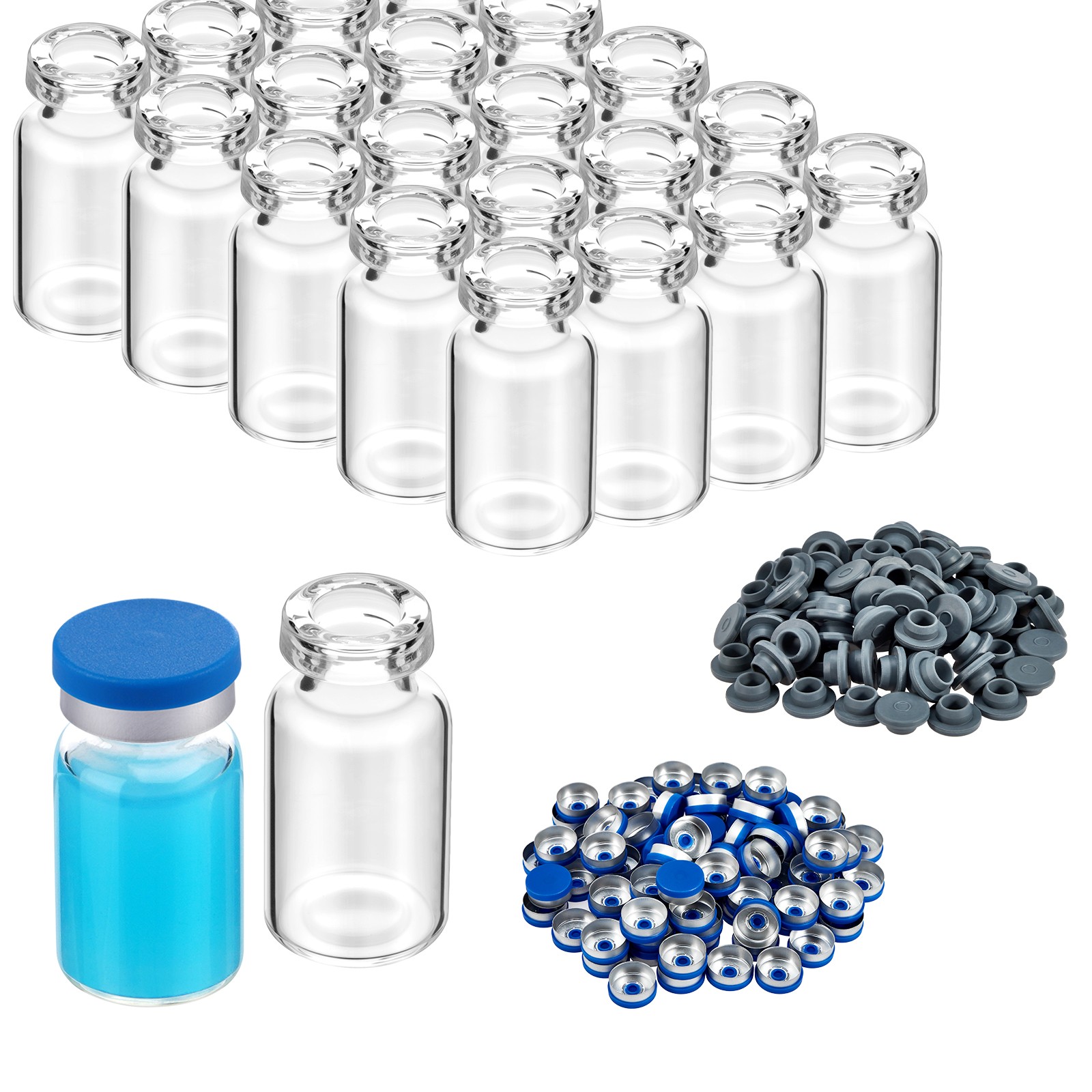 100PCS 2/3/5/10/20ml Glass Vials Headspace Vials Lab Sample Vials with Caps New