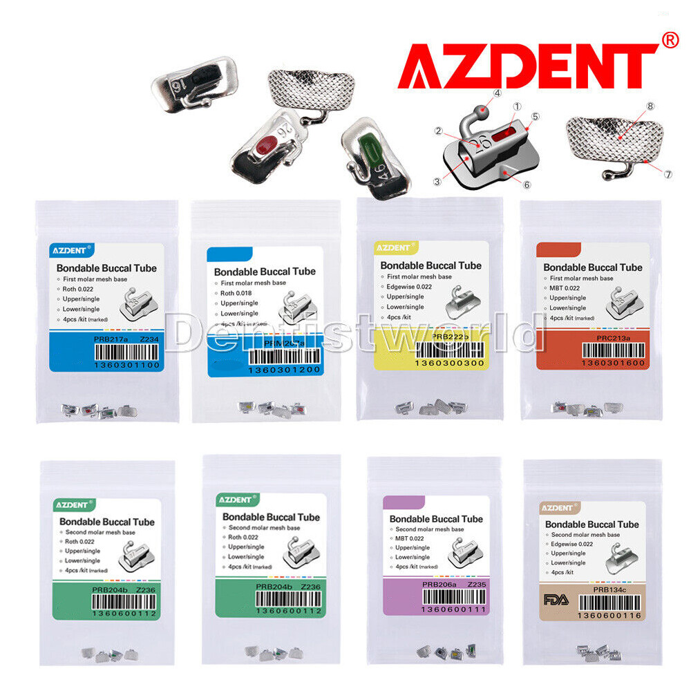 AZDENT Dental Orthodontic Buccal Tubes 1st 2nd Molar Bondable Roth MBT 018 022