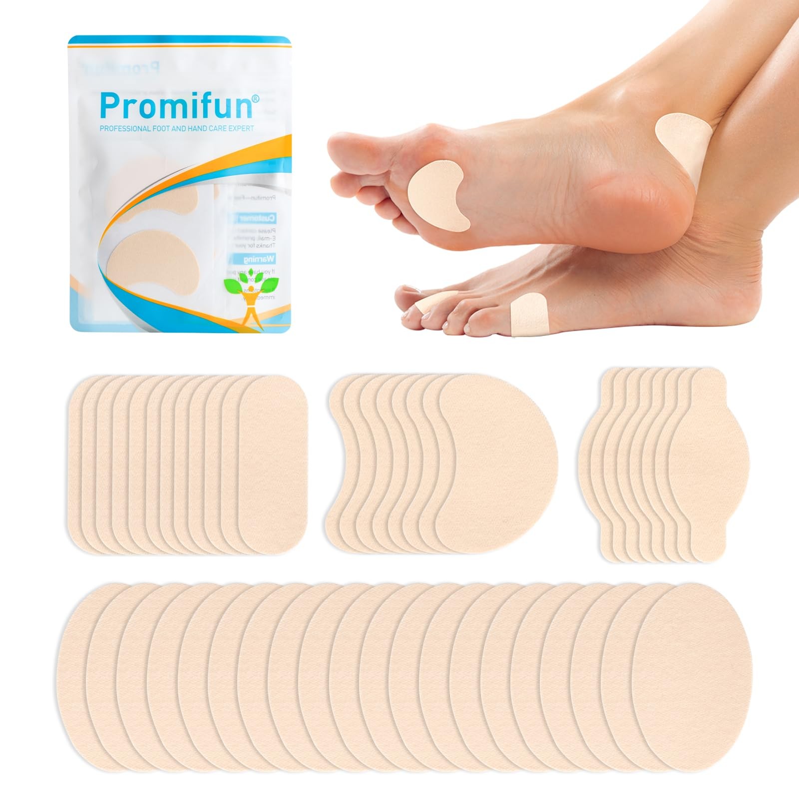 Promifun Moleskin Strips with Adhesive Blister 48 Sheets (Pack of 1), Beige